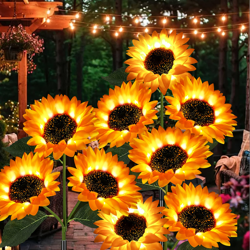 Luces de decoración de girasoles para exteriores, luz solar de girasoles para insertar en el suelo, luces de paisaje de girasoles amarillos en el suelo, luces de decoración de jardín de flores solares.
