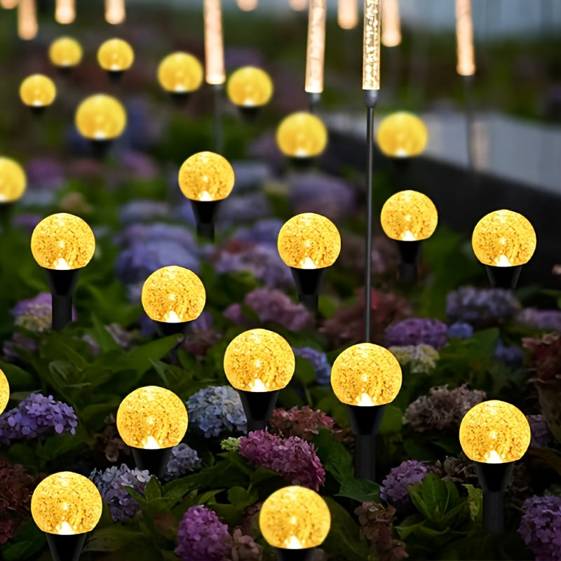 Paquete de 20 Luces Solares para Jardín al Aire Libre - Encendido/Apagado Automático, Carga Solar con Batería de Litio, Instalación en Estaca para Césped, Bodas, Fiestas y Patios - Decoraciones de Bolitas Amarillas Doradas - Construcción Duradera en Plás