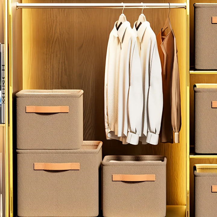 1 cesta de almacenamiento de tela plegable con asa - Beige, estilo clásico, perfecta para el hogar, la oficina y la organización de dormitorios - Ideal para ropa, artículos varios y más, cestas de estantería