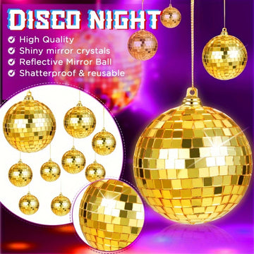 15 piezas de juego de pelotas de disco doradas - Tamaños variados para fiestas, cumpleaños y decoración del hogar - Vidrio espejo brillante, reflectante, resistente a la rotura y reutilizable - Perfecto para DJs y celebraciones festivas, decoraciones de