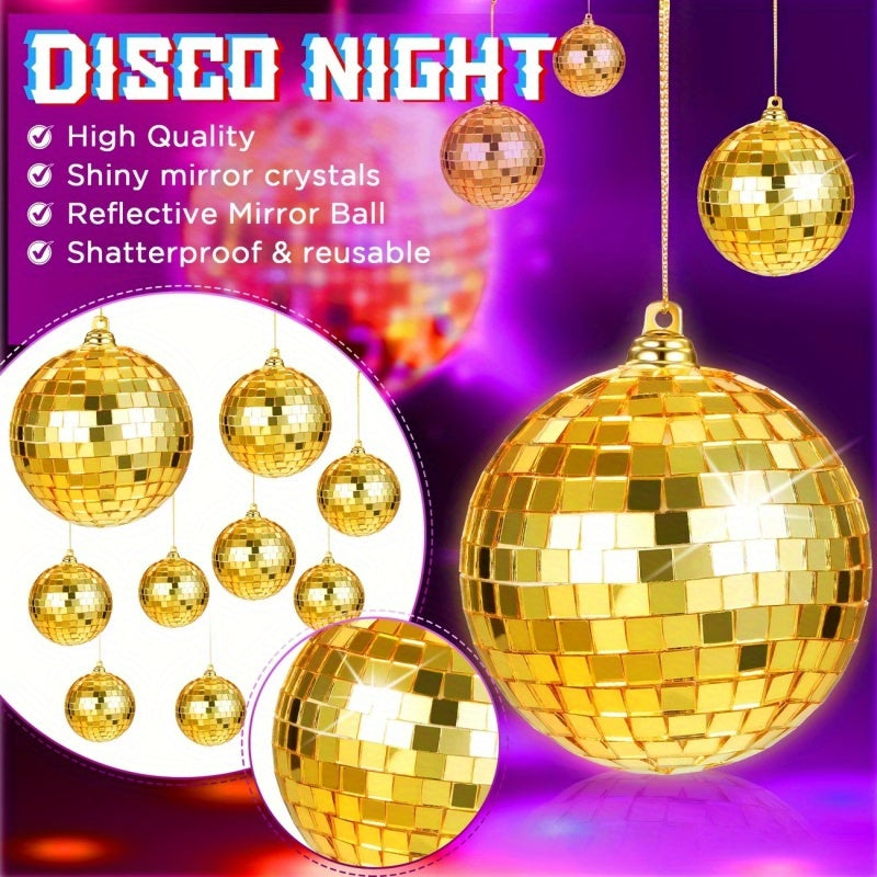15 piezas de juego de pelotas de disco doradas - Tamaños variados para fiestas, cumpleaños y decoración del hogar - Vidrio espejo brillante, reflectante, resistente a la rotura y reutilizable - Perfecto para DJs y celebraciones festivas, decoraciones de