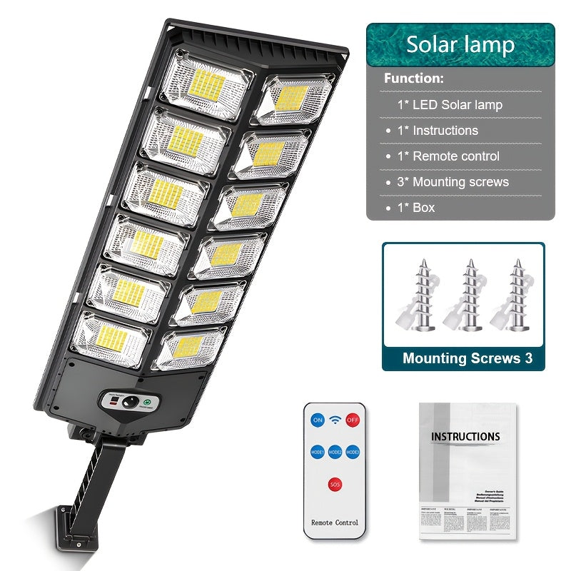 1 pieza de luz solar para calle 504LED, luces solares de 6500K, con sensor de movimiento de ángulo amplio, 3 modos, desde el atardecer hasta el amanecer, batería de gran capacidad de 4500mAh y soporte plegable para iluminación exterior en jardín, patio y