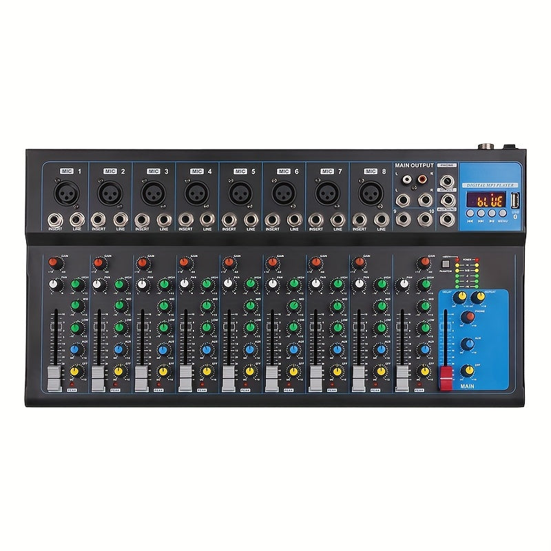 Consola de mezcla profesional NXG de 10 canales con reproducción USB, construcción de aleación, fuente de alimentación operada 110-130V, enchufe estadounidense, mezclador de DJ para presentaciones en escenarios con 99 efectos de reverberación incorporado