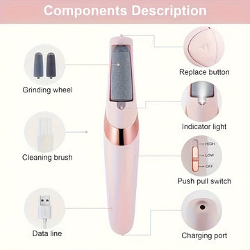 Hoja exfoliante eléctrica automática para pies con batería de litio recargable - Suave color beige, herramienta de eliminación, carga USB, regalo ideal para entusiastas de la belleza, cuidado de pies, cepillo exfoliante, estética moderna, plástico durade