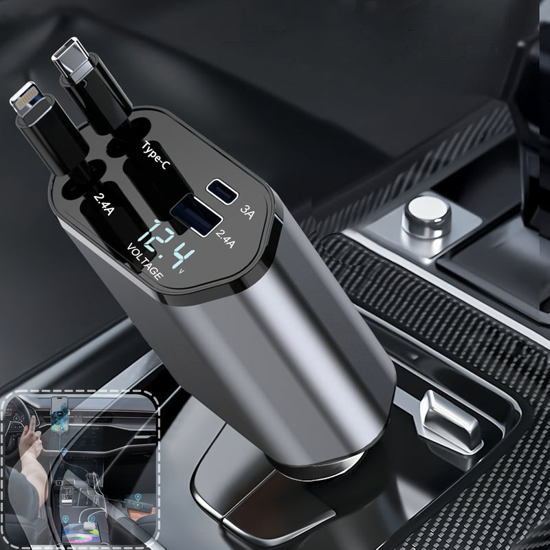 66W de Salida Máxima, Cargador Rápido para Auto con Cable Telescópico y 2 Puertos USB, Compatible con iPhone 15/15 Pro Max/14 Pro Max/13/12/11, Samsung, Xiaomi, Galaxy S23/22, Pixel