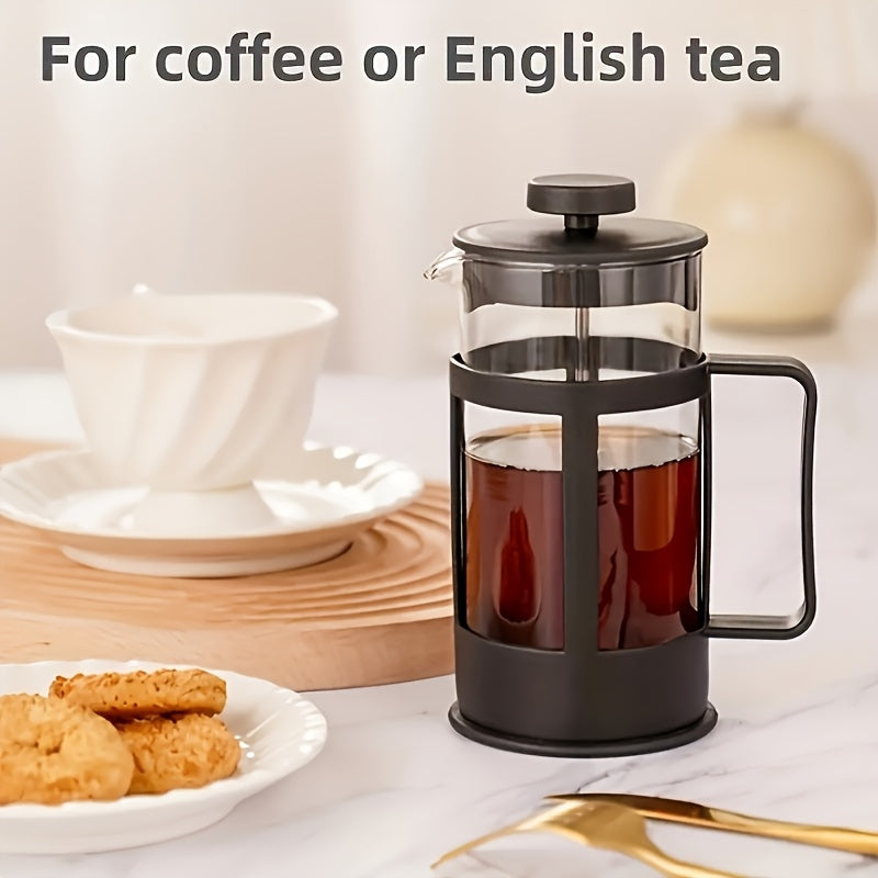 1pc Cafetera de Prensa Francesa 350ml - Vidrio Borosilicato Resistente al Calor y a Explosiones, Filtro de Acero Inoxidable, Multifuncional para Café, Té, Leche - Diseño Moderno Duradero para Uso en Casa y Oficina, Prensa de Café Portátil, Preparación de