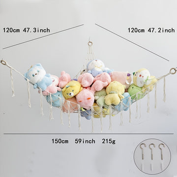 Hamaca colgante de almacenamiento tejida a mano con cuerda de peluche para juguetes de pedestal