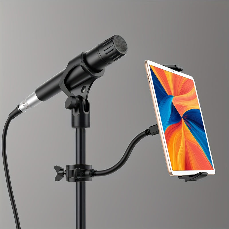 LuoMulong 24" (61cm) Soporte de micrófono de cuello de ganso largo negro con soporte para teléfono inteligente - Aleación de aluminio duradera, ideal para transmisión en vivo, grabación y conciertos al aire libre, equipo de conciertos al aire libre | Sop