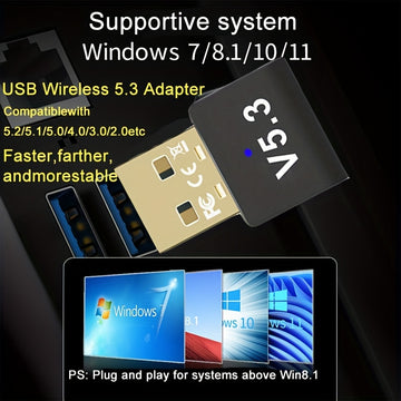 Adaptador sin varillas USB 5.3 - Plug & Play Sin Necesidad de Controladores, Conexión Simultánea para Auriculares/Altavoces/Tabletas/Tarjetas de Teclado/Mouse/Consoles de Juegos/Impresoras/Computadoras/Telefonos, Adaptador Wifi para PC, Diseño Compacto y