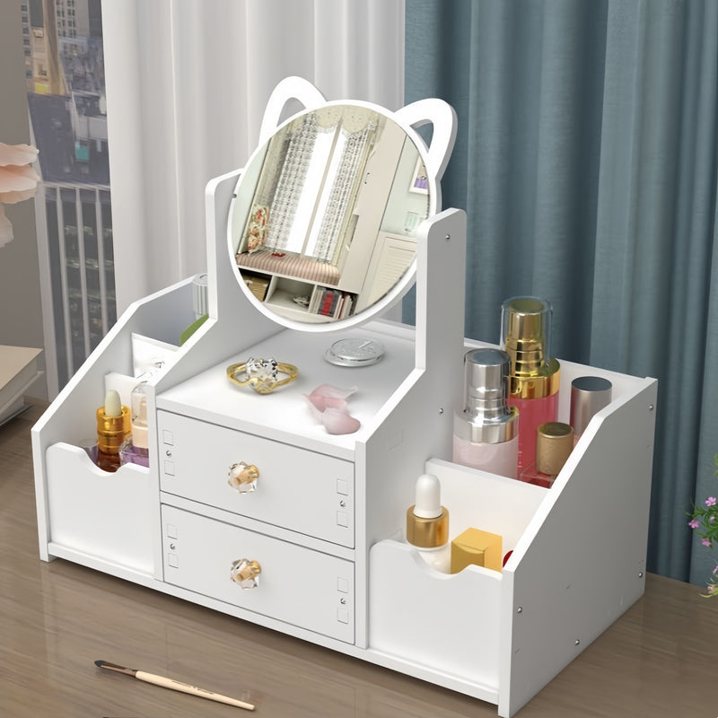 Organizador de Maquillaje de Mostrador con Espejo y Cajón, Caja de Almacenamiento de Cosméticos Impermeable al Polvo para Productos de Cuidado de la Piel, Soporte para iPhone, Sin Necesidad de Electricidad, Caddy de Maquillaje Ligero con Diseño Floral