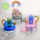 Tetera de vidrio borosilicato resistente a altas temperaturas con diseño geométrico y contraste de colores, apta para microondas, reutilizable, solo lavado a mano, ideal para Halloween, Navidad, Pascua y más