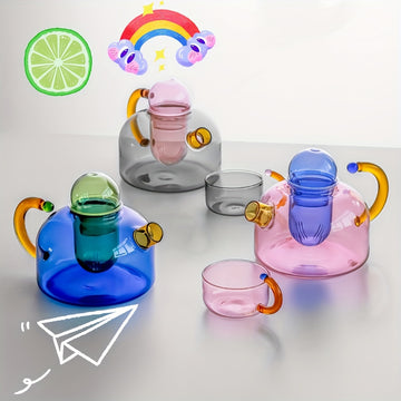Tetera de vidrio borosilicato resistente a altas temperaturas con diseño geométrico y contraste de colores, apta para microondas, reutilizable, solo lavado a mano, ideal para Halloween, Navidad, Pascua y más