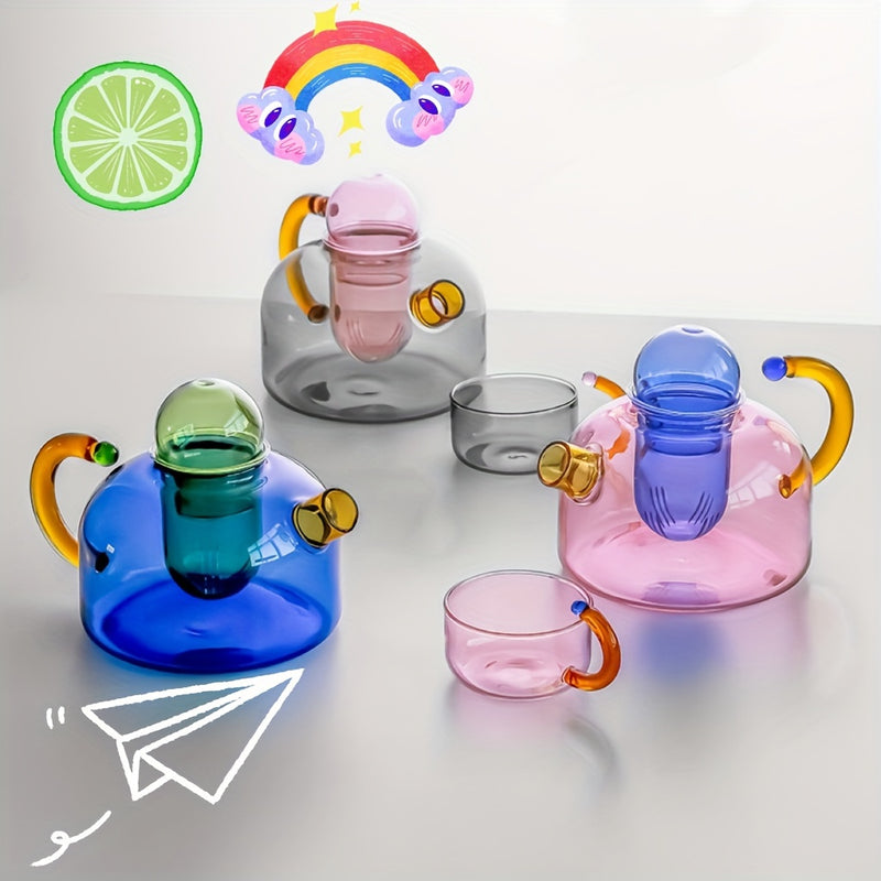 Tetera de vidrio borosilicato resistente a altas temperaturas con diseño geométrico y contraste de colores, apta para microondas, reutilizable, solo lavado a mano, ideal para Halloween, Navidad, Pascua y más