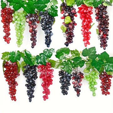 Paquete de Uvas Simuladas, 4 Manojos de Adornos Artificiales para Fotografía Frutas Falsas Realistas Adecuados para Hogar y Centro Comercial Multicolor