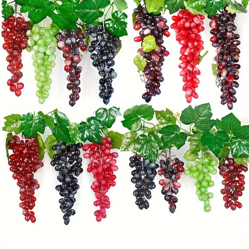 Paquete de Uvas Simuladas, 4 Manojos de Adornos Artificiales para Fotografía Frutas Falsas Realistas Adecuados para Hogar y Centro Comercial Multicolor
