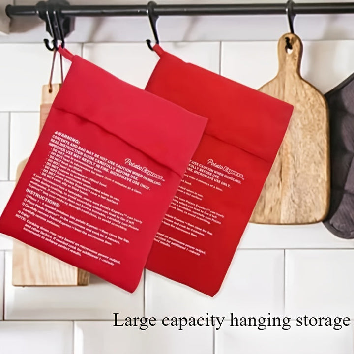Bolsa de Cocina Rápida para Microondas - Herramienta Fácil y Rápida para Hornear Patatas Perfectamente Cocción, Bolsa Roja de Poliéster Apta para Horno con Diseño Instructivo, Ideal para Hogares Ocupados, Cocinero Rápido de Verduras | Producto Fácil de U