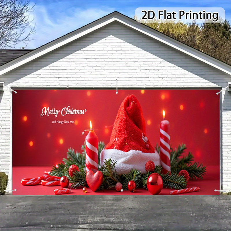 Banner de puerta 2D, 1 unidad, decoración navideña con gorros de Navidad, velas, poliéster, para regalos, fiesta hawaiana, boda, decoración escolar, fondo para habitaciones y jardín exterior