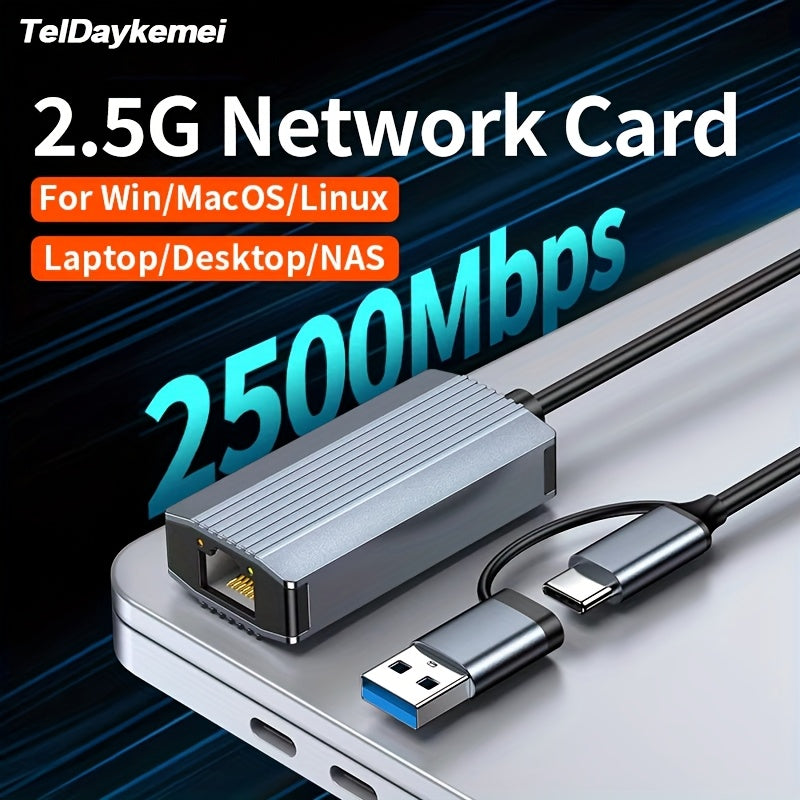 Adaptador Ethernet 2500Mbps USB 3.0 y Tipo C a RJ45 para Laptop, PC, NAS Server, Windows y Mac OS