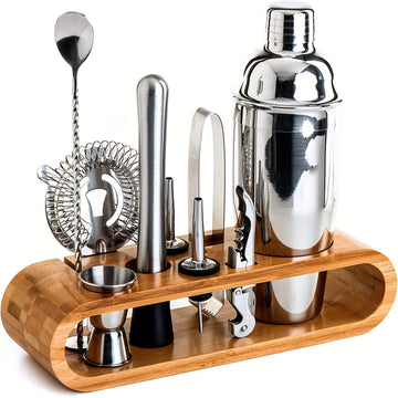 Kit de mixología para bartender: Juego de 10 herramientas para bar con elegante soporte de bambú, ideal para preparar cócteles en casa y set para martinis, regalo perfecto para casa nueva