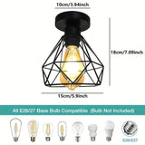 Linterna de techo estilo industrial retro rural con base para bombilla E27, pasillo, cocina, escalera, armario, luminaria de puerta (sin bombilla)