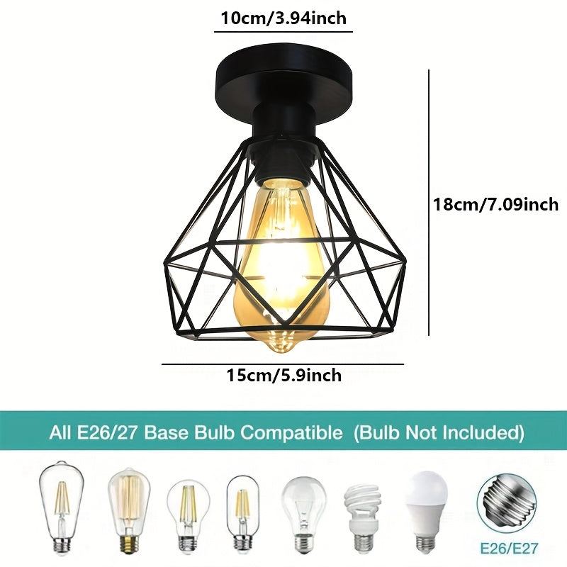 Linterna de techo estilo industrial retro rural con base para bombilla E27, pasillo, cocina, escalera, armario, luminaria de puerta (sin bombilla)