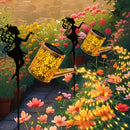 Regadera decorativa retro de metal con linterna solar y luces de cuerda, luz solar para montar en pared exterior - adecuada para senderos de jardín, mesas y como regalo de jardinería. Incluye diseño tallado de ángel y mariposa y batería solar