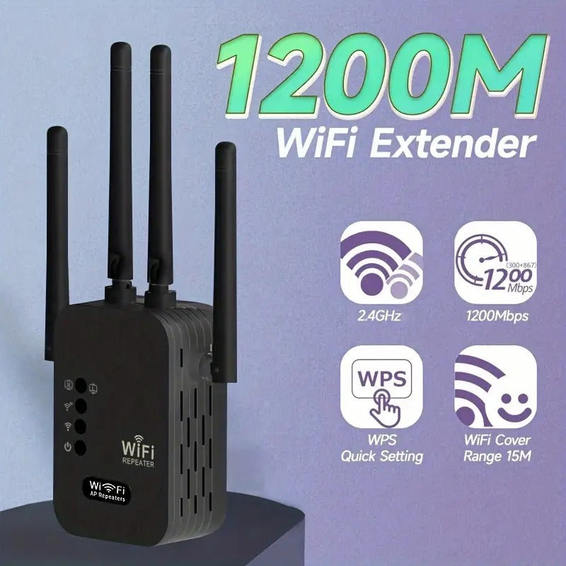 Amplificador de señal WiFi negro de 12000 metros - Extensor de red inalámbrica de 2,4 GHz, receptor, enchufe de EE. UU., banda única, 100V-240V, router de venta al por mayor para hogar y oficina