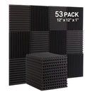 AUSLET 53-Unidades de espuma acústica negra, 1 pulgada de espuma ignífuga de alta densidad para estudios de grabación, salas de piano, salas de juegos, teatros, estudios de podcast - Material de amortiguación de sonido para paredes y techos