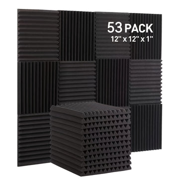 AUSLET 53-Unidades de espuma acústica negra, 1 pulgada de espuma ignífuga de alta densidad para estudios de grabación, salas de piano, salas de juegos, teatros, estudios de podcast - Material de amortiguación de sonido para paredes y techos