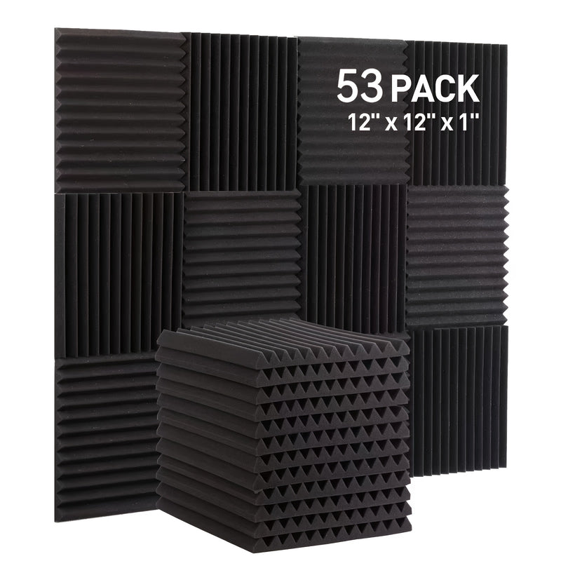 AUSLET 53-Unidades de espuma acústica negra, 1 pulgada de espuma ignífuga de alta densidad para estudios de grabación, salas de piano, salas de juegos, teatros, estudios de podcast - Material de amortiguación de sonido para paredes y techos