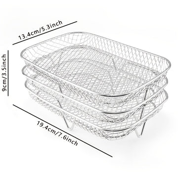 Parilla Cuadrada de Acero Inoxidable de 3 Niveles, Accesorio Multifuncional para Freidora de Aire, Apilable, Ideal para Hornear en Fiestas o Cocinar Delicias Caseras