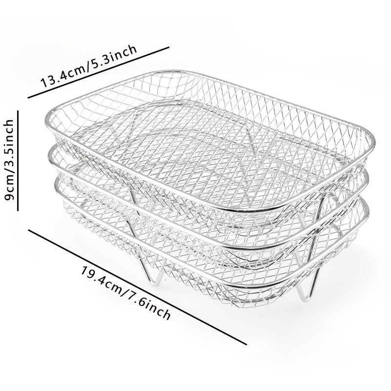 Parilla Cuadrada de Acero Inoxidable de 3 Niveles, Accesorio Multifuncional para Freidora de Aire, Apilable, Ideal para Hornear en Fiestas o Cocinar Delicias Caseras
