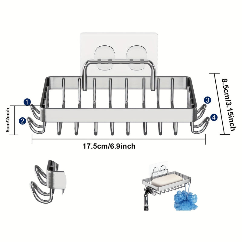 1 Pieza, Soporte Para Jabón De Ducha Con 4 Ganchos, De Acero Inoxidable A Prueba De Óxido, Soporte Para Jabón Montado En La Pared De Estilo Granja Para Ducha, Esponja De Cocina