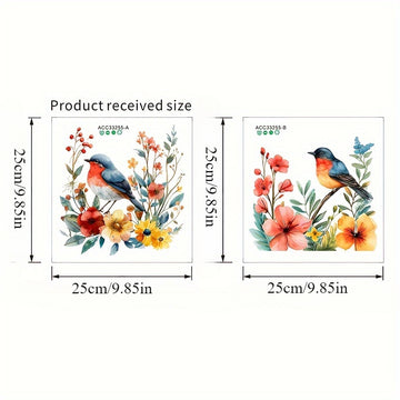 2 piezas de calcomanías adhesivas para pared de baño, diseño floral con pájaros rojos y azules, impermeables, acabado mate, fáciles de pegar y despegar, decoración para el hogar, accesorios para baño