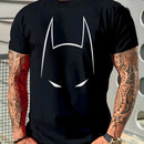 1 camiseta DC Warner para hombre con diseño de Batman, cuello redondo casual en negro con símbolo de murciélago en blanco, tela suave de poliéster, ideal para deportes, fiestas y ropa casual, regalo perfecto para fans, cómodo ajuste | Camiseta estampada
