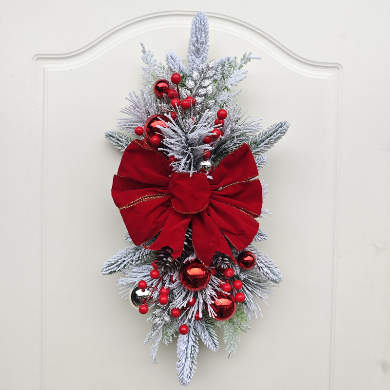 Guirnalda de Escalera de Navidad de 3 pzas de 22.83in Estilo Americana Hecha a Mano con Piñas Falsas, Lazos Rojos y Sin Plumas - Decoraciones Festivas sin Electricidad para el Hogar, Fiesta y Vacaciones - Perfecta para Uso en Interiores y Exteriores