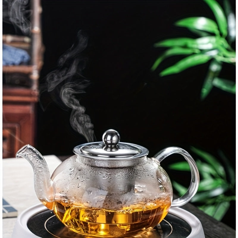 1 vaso de té de vidrio de borosilicato de alta calidad con base de acero inoxidable engrosada - Mango ergonómico, vidrio transparente para el té y el café, diseño duradero y fácil de limpiar, perfecto para el hogar, esenciales para el té | Mango ergonómi