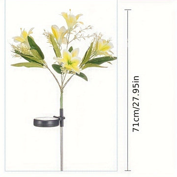 Lámpara solar con 7 flores de lirio y 42 cuentas, decoración rosa para jardín, patio y exterior