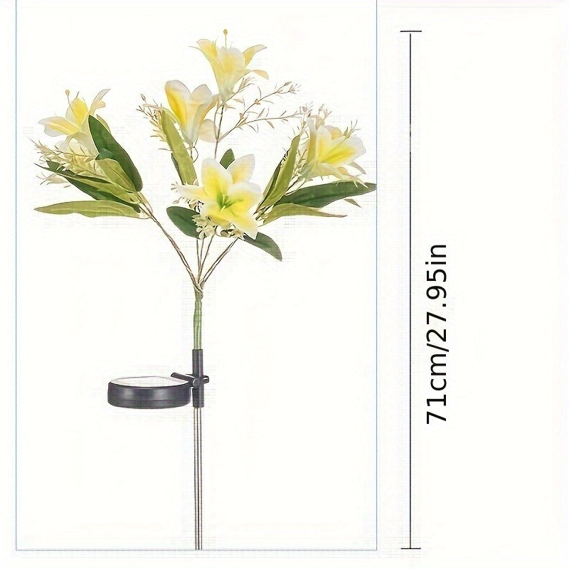 Lámpara solar con 7 flores de lirio y 42 cuentas, decoración rosa para jardín, patio y exterior