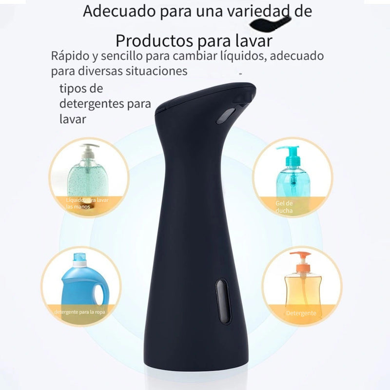 Dispensador automático de jabón negro elegante, sin contacto, para montar en pared o colocar en mostrador, ideal para baño, cocina u oficina, funciona con baterías, sin fragancia