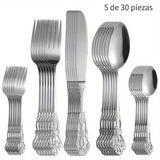Juego de cubiertos de acero inoxidable con diseño retro grabado, 5/30 piezas, pulido espejo de alta gama, apto para lavavajillas, ideal para bodas, Navidad, San Valentín y regalos