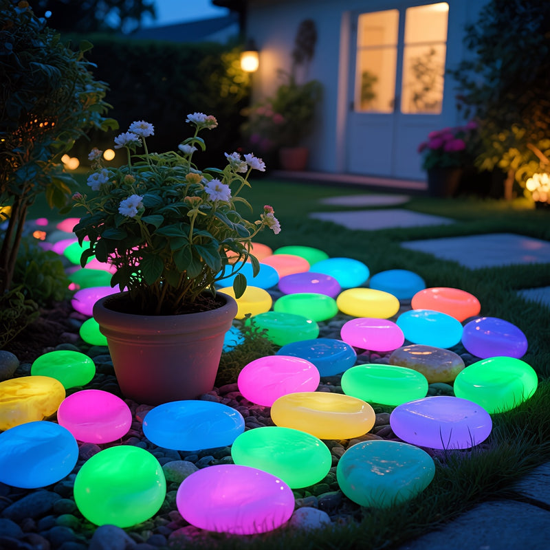 Piedras luminosas vibrantes, 1200 piezas, para decorar jardines, espacios y aceras, con arte metálico para jardín