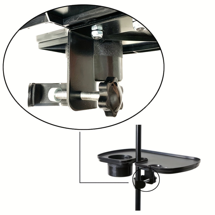Bandeja Ajustable para Micrófono con Portavasos - ABS Negro Duradero, Ideal para Transmisiones en Vivo, Karaoke, Grabación - Diseño de Sujeción para Partituras, Púas y Accesorios