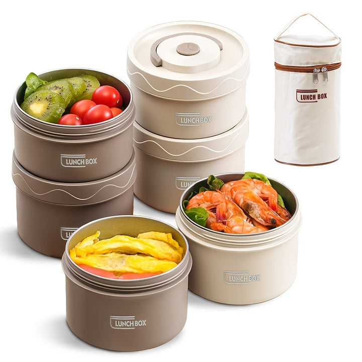 Lonchera Aislada con Bolsa Térmica - 3 Boles de Acero Inoxidable + 1 Bolsa Térmica, Recipiente Sellado para Escuela, Oficina, Camping y Hogar, Seguro para Microondas