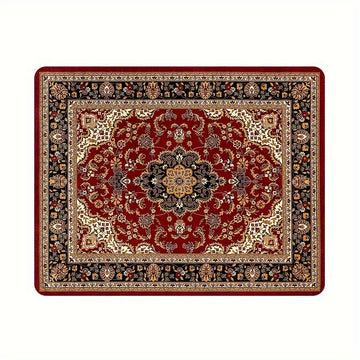 1 Pieza, Alfombra De Suelo Antideslizante De Franela Suave Con Patrón Vintage Rojo Para Cocina Y Baño