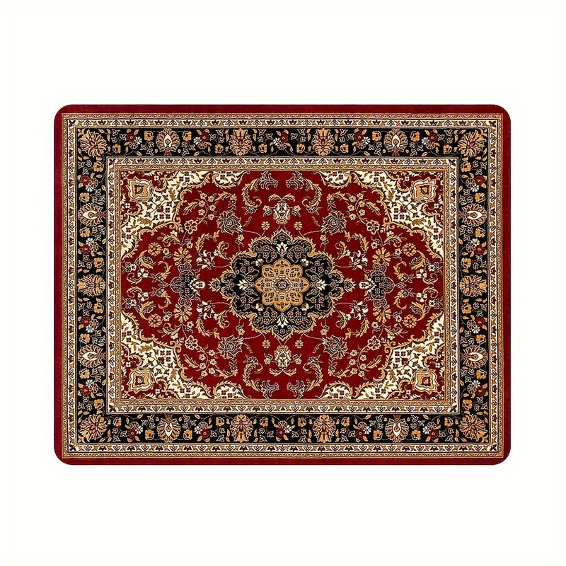 1 Pieza, Alfombra De Suelo Antideslizante De Franela Suave Con Patrón Vintage Rojo Para Cocina Y Baño
