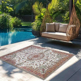 Alfombra de Lujo Seven Deer - Base Antideslizante, Beige/Blanco/Rojo/Gris/, Alfombra Grande para Sala, Patio o Juego - Fácil Limpieza Interior/Exterior, Diseño Floral, Textura Suave, Decoración Elegante para el Hogar