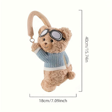 Soporte para Toallas de Papel con Respaldo de Asiento de Coche de Oso Lindo - Accesorio de Peluche Suave y Divertido con Ropa Azul de Trabajo y Gafas, Almacenamiento Colgante Multifuncional para Vehículos Ajustables, Organización del Vehículo | Diseño Ju