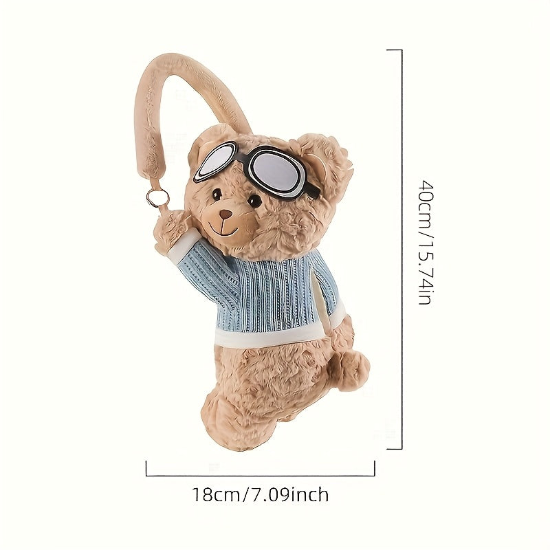 Soporte para Toallas de Papel con Respaldo de Asiento de Coche de Oso Lindo - Accesorio de Peluche Suave y Divertido con Ropa Azul de Trabajo y Gafas, Almacenamiento Colgante Multifuncional para Vehículos Ajustables, Organización del Vehículo | Diseño Ju