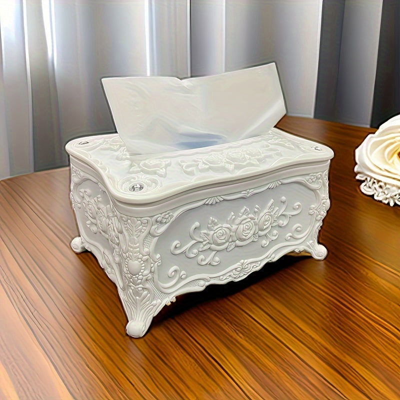 Soporte Elegante para Caja de Pañuelos con Patrón de Rosa Blanca - Dispensador de Servilletas de Plástico Cuadrado para Baño, Sala de Estar, Tocador y Uso en Hoteles